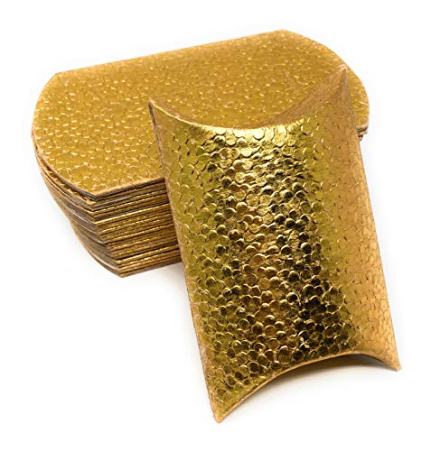 Pillow Box Kissenschachtel Faltschachtel Geschenkbox Geschenkschachtel aus veredelter Pappe mit erhabenem Tropfen, Punkte Muster (25x Gold – 11,5 x 7,5cm) von Kreaboo