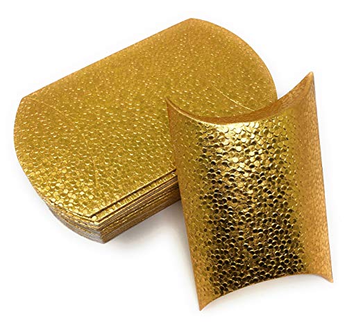 Pillow Box Kissenschachtel Faltschachtel Geschenkbox Geschenkschachtel aus veredelter Pappe mit erhabenem Tropfen, Punkte Muster (25x Gold – 16 x 10,5cm) von Kreaboo