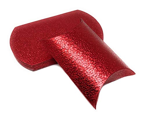 Pillow Box Kissenschachtel Faltschachtel Geschenkbox Geschenkschachtel aus veredelter Pappe mit erhabenem Tropfen, Punkte Muster (25x Rot – 16 x 10,5cm) von Kreaboo