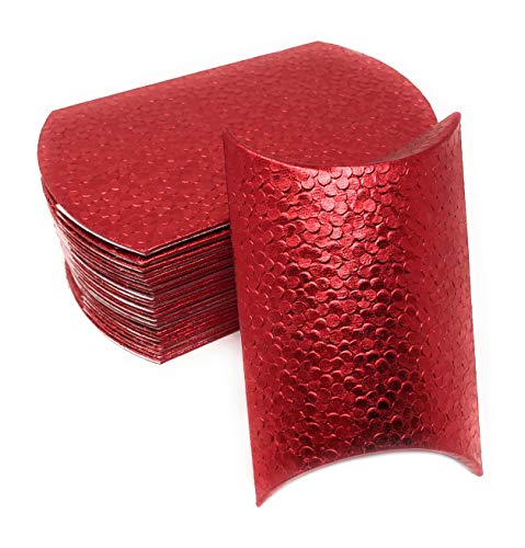 Pillowbox Kissen-Schachtel Faltschachtel, Geschenkbox aus Papier Geschenkschachtel mit erhabenem, Tropfen/Punkte Muster (25x Rot – 11,5 x 7,5cm) von Kreaboo