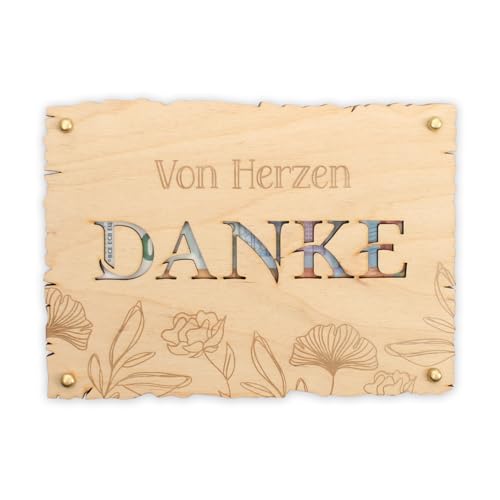 Kreative Feder „Von Herzen Danke“ - Glückwunsch-Karte aus Holz – DIY Holzkarte für Geldgeschenke; Größe ca. 14,6 x 19,7cm (Danke) von Kreative Feder
