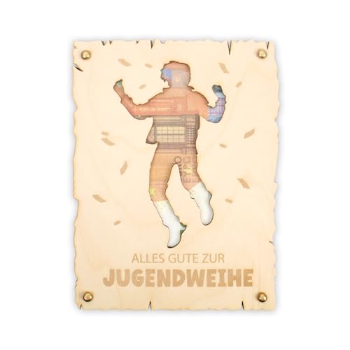 Kreative Feder 3D Glückwunsch-Karte „Alles Gute zur Jugendweihe“ aus Holz für Jungen – Holzkarte für Geldgeschenke; Größe ca. 14,6 x 19,7cm (Jugendweihe Junge) von Kreative Feder