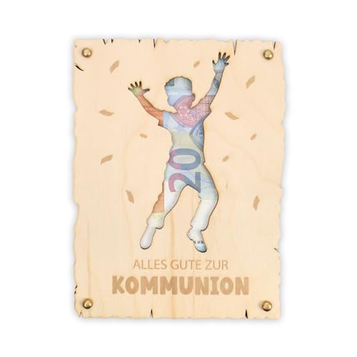 Kreative Feder 3D Glückwunsch-Karte „Alles Gute zur Kommunion“ aus Holz für Jungen – Holzkarte für Geldgeschenke; Größe ca. 14,6 x 19,7cm (Kommunion Junge) von Kreative Feder