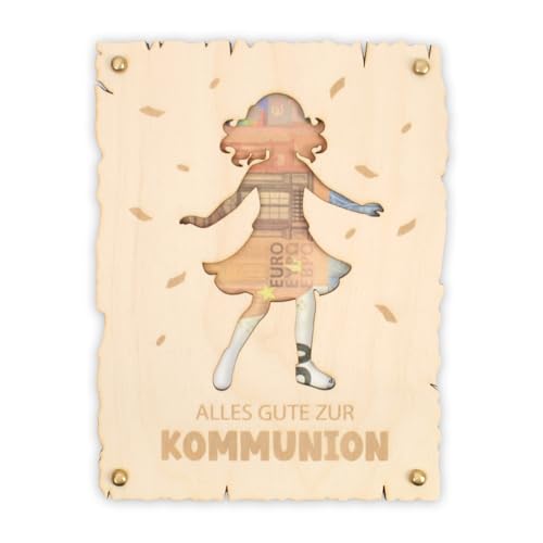 Kreative Feder 3D Glückwunsch-Karte „Alles Gute zur Kommunion“ aus Holz für Mädchen – Holzkarte für Geldgeschenke; Größe ca. 14,6 x 19,7cm (Kommunion Mädchen) von Kreative Feder