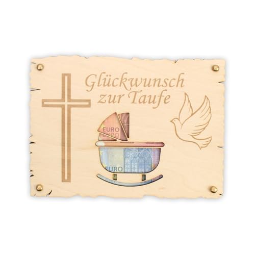 Kreative Feder 3D Glückwunsch-Karte „Glückwunsch zur Taufe“ aus Holz – Holzkarte für Geldgeschenke; Größe ca. 14,6 x 19,7cm (Taufe (Wiege)) von Kreative Feder