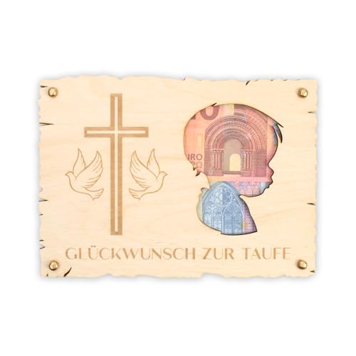 Kreative Feder 3D Glückwunsch-Karte „Glückwunsch zur Taufe“ aus Holz für Jungen – Holzkarte für Geldgeschenke; Größe ca. 14,6 x 19,7cm (Taufe Junge) von Kreative Feder