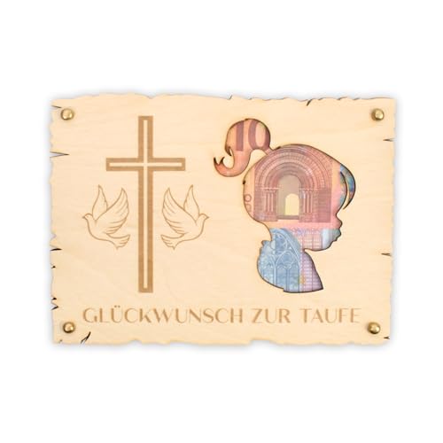 Kreative Feder 3D Glückwunsch-Karte „Glückwunsch zur Taufe“ aus Holz für Mädchen – Holzkarte für Geldgeschenke; Größe ca. 14,6 x 19,7cm (Taufe Mädchen) von Kreative Feder