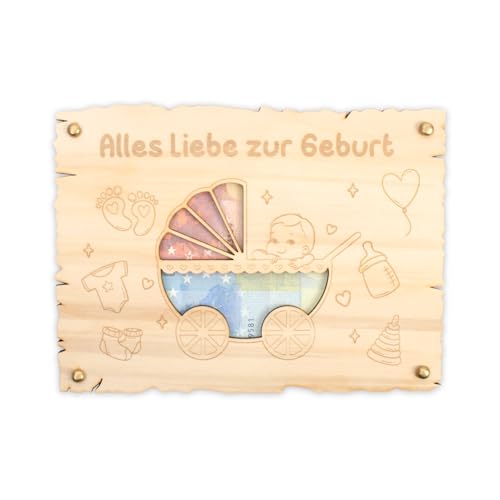 Kreative Feder 3D Glückwunsch-Karte Alles Liebe zur Geburt – Holzkarte für Geldgeschenke; Größe ca. 14,6 x 19,7cm (Geburt (Kinderwagen)) von Kreative Feder