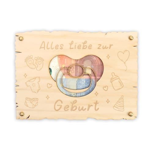 Kreative Feder 3D Glückwunsch-Karte Alles Liebe zur Geburt – Holzkarte für Geldgeschenke; Größe ca. 14,6 x 19,7cm (Geburt (Schnuller)) von Kreative Feder