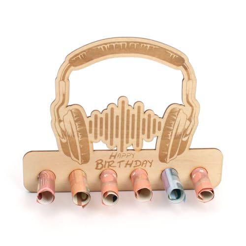 Kreative Feder Geldgeschenk Musik & Kopfhörer zum Geburtstag - Geldscheinhalter aus Holz in originellem Design mit 6 Löchern für Geldscheine (Kopfhörer) von Kreative Feder