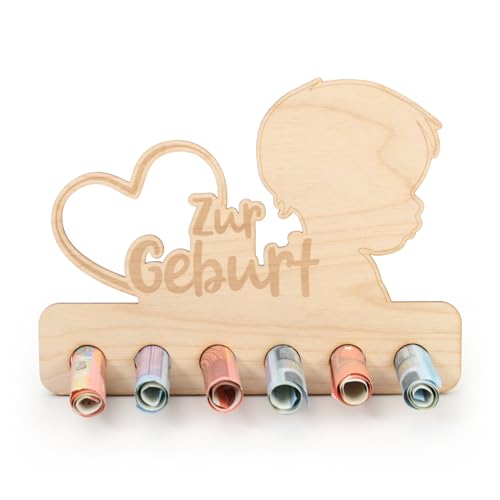 Kreative Feder Geldgeschenk für feierliche Anlässe - Geldscheinhalter aus Holz in originellem Design mit 6 Löchern für Geldscheine (Geburt Junge) von Kreative Feder