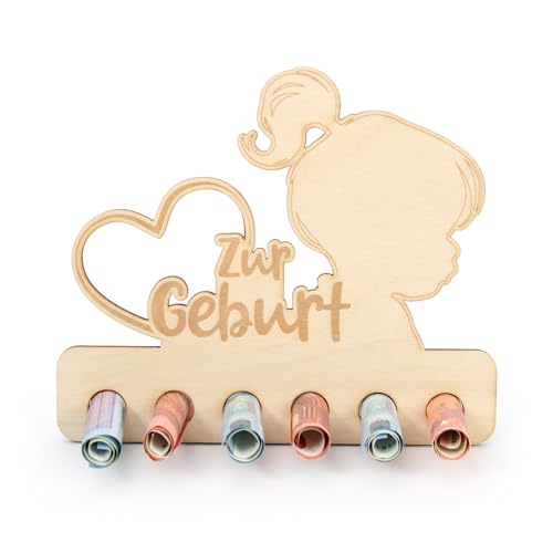 Kreative Feder Geldgeschenk für feierliche Anlässe - Geldscheinhalter aus Holz in originellem Design mit 6 Löchern für Geldscheine (Geburt Mädchen) von Kreative Feder
