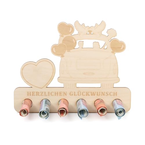 Kreative Feder Geldgeschenk für feierliche Anlässe - Geldscheinhalter aus Holz in originellem Design mit 6 Löchern für Geldscheine (Hochzeit) von Kreative Feder