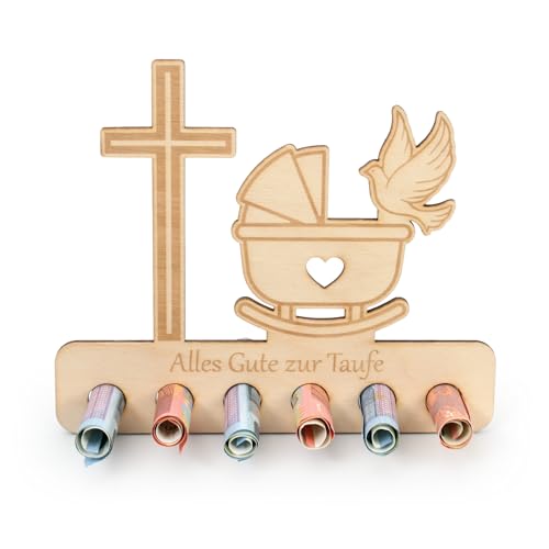Kreative Feder Geldgeschenk für feierliche Anlässe - Geldscheinhalter aus Holz in originellem Design mit 6 Löchern für Geldscheine (Taufe 2) von Kreative Feder