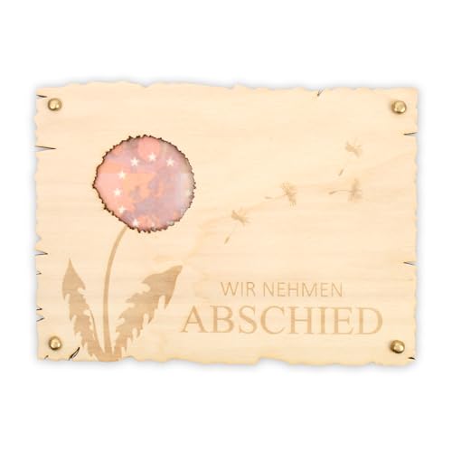 Kreative Feder Trauerkarte Wir nehmen Abschied aus Holz zum Abschied – handgefertigte 3D Beileidskarte Größe ca. 14,6 x 19,7cm (Pusteblume) von Kreative Feder
