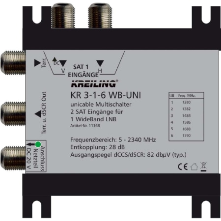 KR 3-1-6 WB-UNI - Unicable Multischalter 2SAT Eing/1UniAusg. KR 3-1-6 WB-UNI KR 3-1-6 WB-UNI - Unicable Multischalter 2SAT Eing/1UniAusg. KR 3-1-6 WB-UNI von Kreiling