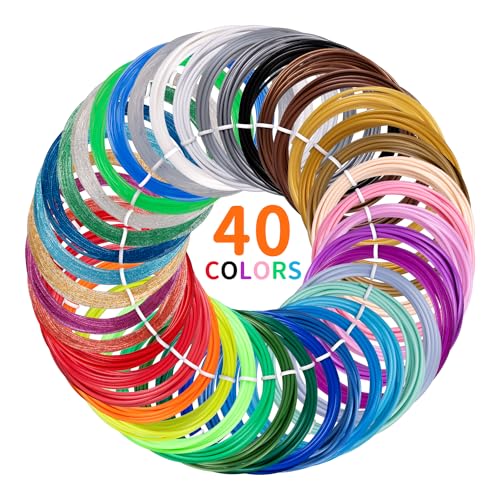 Kretrum 3D Pen Filament Refills 40 Farben, 3D Drucker PLA 1.75mm Filament, jede Farbe 3M, Total 120M (394 Feets), Sparkly Glitter transparent Glowing Filament, Kompatibel mit MYNT3D SCRIB3D 3D Pens von Kretrum