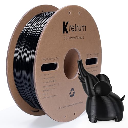 Kretrum PLA 3D Drucker Filament, 3D Druck Filament, Blaues Maßgenauigkeit +/- 0.02mm, 1kg Spule 2.2lbs PLA 1.75 mm Filament passend für die meisten FDM 3D Drucker Schwarz von Kretrum