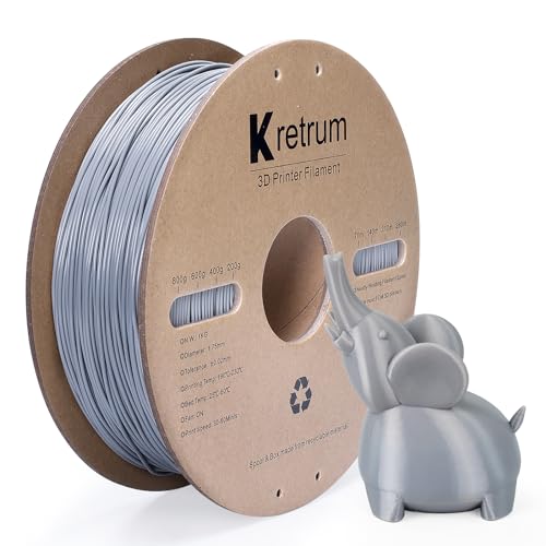 Kretrum PLA 3D Drucker Filament, 3D Druck Filament, Blaues PLA Filament 1.75mm, Maßgenauigkeit +/- 0.02mm, 1kg Spule 2.2lbs passend für die meisten FDM 3D Drucker Grau von Kretrum