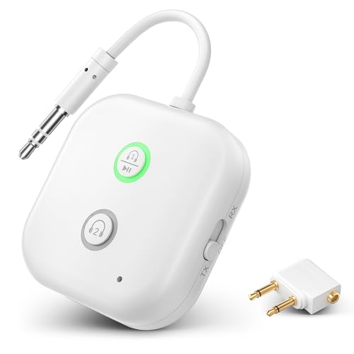 Bluetooth 5.3 Transmitter Empfänger, 2-in-1 Flugzeug Wireless Bluetooth Kompatibel mit 2 AirPods & Kabellosen Kopfhörern, 3,5 mm Aux Buchsen Wireless Audio Transmitter für Flugzeuge, TV, Auto, Tablet, Bluetooth 5.3 Transmitter Empfänger, 2-in-1 Flugzeug Wireless Bluetooth Kompatibel mit 2 AirPods & Kabellosen Kopfhörern, 3,5 mm Aux Buchsen Wireless Audio Transmitter für Flugzeuge, TV, Auto, Tablet, von Kricsertg