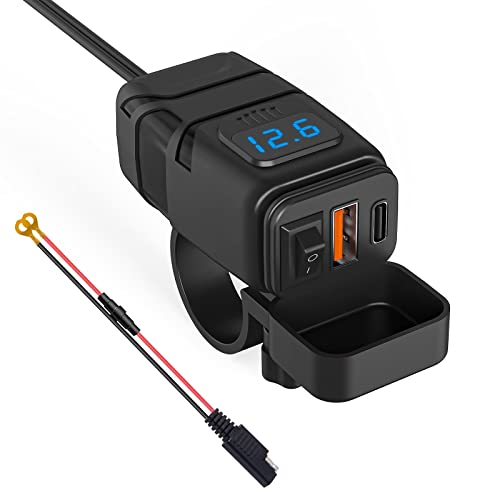 Kriogor 12V USB Steckdose Auto Ladegerät mit Schalter, Auto USB Ladegerät KFZ QC3.0 PD Type C mit Switch, KFZ LadegerätUSB C Wasserdicht für Wohnmobil Motorrad Boot Yacht (Blau) von Kriogor