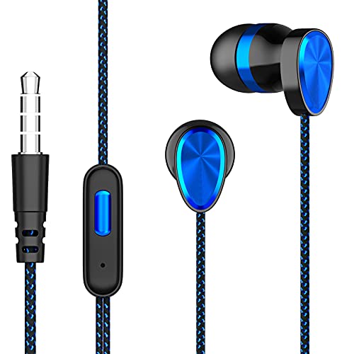 Kripyery Kopfhörer mit Mikrofon, Dual-Moving Coil 3,5 mm In-Ear-Sport-Kopfhörer, geräuschisolierend, reiner Klang, Lauf-Headset für Smartphone, Blau von Kripyery