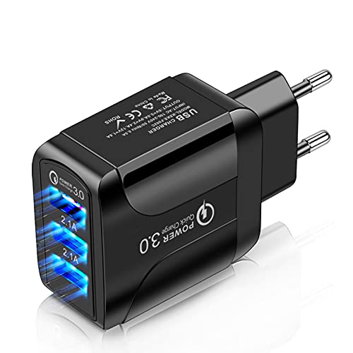 Kripyery USB-Stecker-Ladegerät, 48W/3.1A Quick Charge 3.0 3 USB-Anschlüsse Schnellladetelefon Smart Power Supply Kompatibel mit Android/iOS-Smartphones für Zuhause/Büro Black von Kripyery