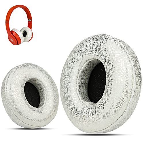 Krone Kalpasmos Beats Solo 3 Ohrpolster Ersatz, Beats Solo 2 Kopfhörer Ohrpolster Ersatz, kompatibel mit Beats Solo 3 Wireless, weichere Beats Covers Ersatz, Protein-Leder (glänzendes Weiß) von Krone Kalpasmos