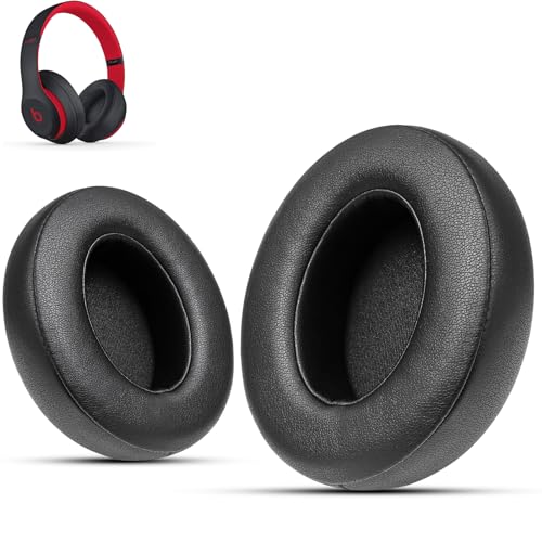 Krone Kalpasmos Ersatz-Ohrpolster für Beats Studio 3 Wireless, kompatibel mit Beats Studio 2 & 3 Wired/Wireless/Model B0501/Model B0500 Kopfhörer, Protein-Leder & Memory Foam, Schwarz von Krone Kalpasmos