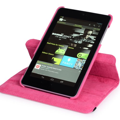 Kroo Schutzhülle für Google Nexus, 17,8 cm (7 Zoll), Leder, drehbar, mit blendfreier Displayschutzfolie und Saugnapf, Magenta von Kroo