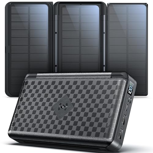 63200mAh Solar Power Bank, Wireless Powerbank mit 3 Solarpanel Faltbar, 22.5W PD Schnellladung, 5 Anschlüsse, 5 Ausgängen, Flashlight, Display, Solar Akku Powerbank Groß für Camping Outdoor (Schwarz) 63200mAh Solar Power Bank, Wireless Powerbank mit 3 Solarpanel Faltbar, 22.5W PD Schnellladung, 5 Anschlüsse, 5 Ausgängen, Flashlight, Display, Solar Akku Powerbank Groß für Camping Outdoor (Schwarz) von Kruilan