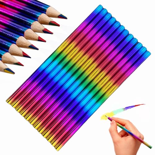 Krujecnt Mehrfarbiger Bleistift – 12 x Buntstifte, lustige Bleistifte für Künstler, Schulbedarf, Kinder-Partygeschenke zum Ausmalen und Skizzieren von Krujecnt