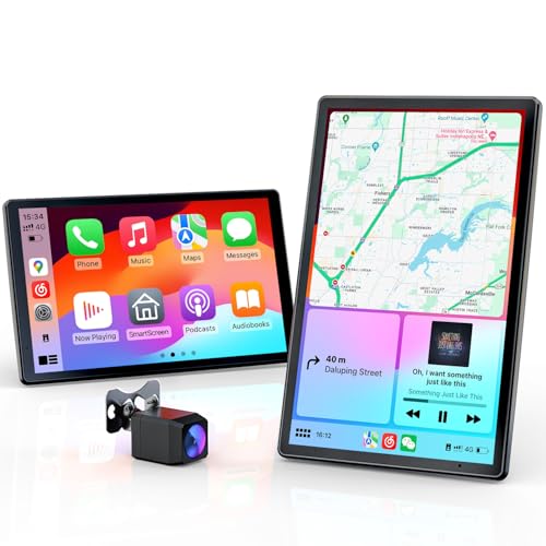 Krunia 8'' Tragbares Autoradio für Apple CarPlay & Android Auto, 1440x900 HD Display, Magnetische Halterung, OTA-Updates, Rückfahrkamera, Bluetooth, Sprachsteuerung, GPS-Navigation von Krunia