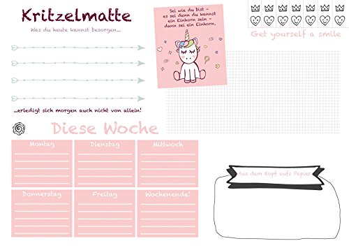 Schreibtischunterlage DIN A2 für Kinder Mädchen XXL EINHORN KRITZELMATTE Schreibunterlage mit 25 Blatt Papier zum Abreißen 'Get yourself a smile' (3 Stück) von Krupp Verlag