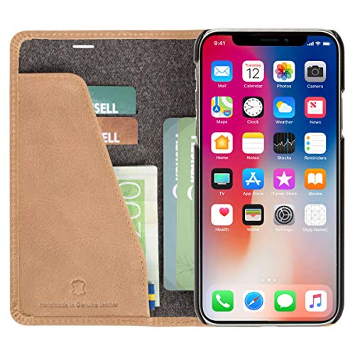 Krusell Apple iPhone XS/X Hülle Bookcase Klapptasche aus Echtleder (Vintage Nude/Beige) von Krusell