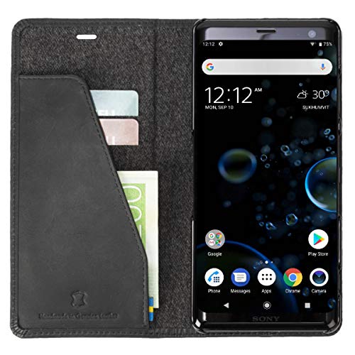 Krusell Sony Xperia XZ3 Hülle Bookcase Klapptasche aus Echtleder (Vintage Schwarz) von Krusell