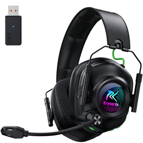 Krysenix KGH2 Gaming Headset Wireless, 2,4G Gaming Headset für PC, PS4, PS5, Mac, Switch, Bluetooth Kopfhörer Mit Mikrofon Geräuschunterdrückung, LED Licht, 40 Stunden Akkulaufzeit, Schwarz Krysenix KGH2 Gaming Headset Wireless, 2,4G Gaming Headset für PC, PS4, PS5, Mac, Switch, Bluetooth Kopfhörer Mit Mikrofon Geräuschunterdrückung, LED Licht, 40 Stunden Akkulaufzeit, Schwarz von Krysenix