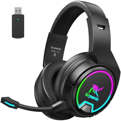 Krysenix PG4 RGB Wireless Gaming Headset für PS4, PS5, PC- 2.4GHz 7.1 Surround Sound, Bluetooth Gaming Kopfhörer mit abnehmbarem Mikrofon, 48-Stunden-Akku für Laptop Mac (Schwarz) von Krysenix