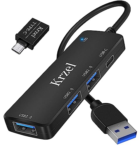 Krzel 4-Port USB HUB, (USB 3.0 * 1 USB 2.0 * 2 USBC * 1) Kompatibel mit MacBook, Mac Pro, Mac Mini, iMac, Surface Pro, XPS, PC and More. von Krzel