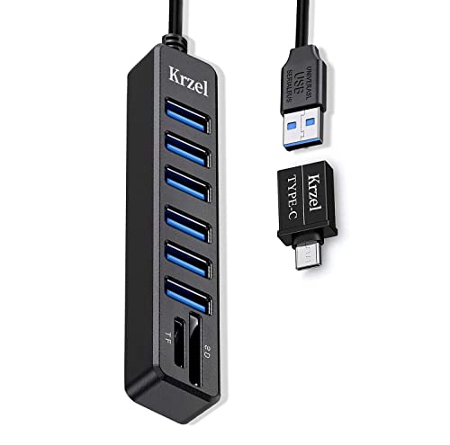 Krzel USB Hub 8 in 1 with 6 USB 2.0 Ports, SD/TF Card Reader Compatible with MacBook Pro 2019/2018/2017, MacBook Air 2021, Huawei Google Chromebook Samsung Galaxy etc von Krzel