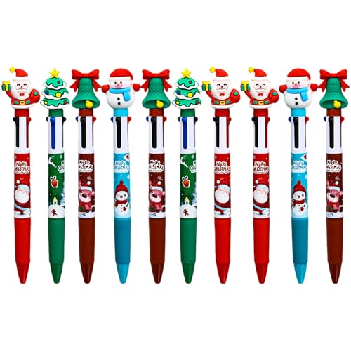 Ksikdeg 10 x mehrfarbige Weihnachts-Kugelschreiber für Studenten und Erwachsene, 4 Farb-in-1-Kugelschreiber, einziehbarer Kugelschreiber, Strumpf von Ksikdeg