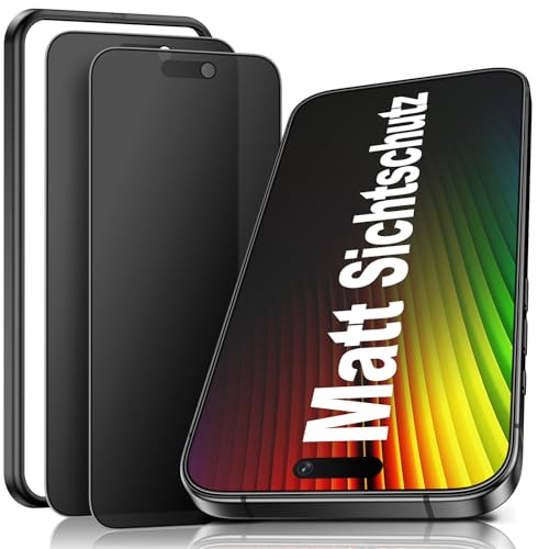 Ksleri Mattes Sichtschutz für iPhone 15 pro [2 Stück] Sichtschutzfolie,9H Blickschutzfolie Anti Spy Panzer matt glas, Anti-Fingerprint,Privacy Schutzfolie (6,1 Zoll) von Ksleri