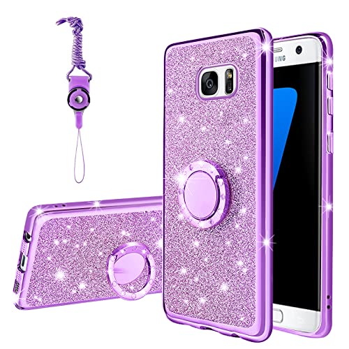 KuDiNi Schutzhülle für Samsung Galaxy S7 Edge, Galaxy S7 Edge, Glitzer, Kristall, weich, transparent, TPU, luxuriös, glitzernd, niedlich, Schutzhülle mit Standfunktion, Violett von KuDiNi