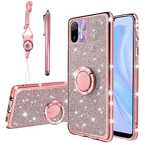 KuDiNi Für Ulefone Note 6 Handyhülle für Frauen Glitzer Kristall Weich Klar TPU Luxus Bling Schutzhülle mit Stylus-Kickstand Strap für Note 6/Note 6P/Note 6T (Glitzer Rose) von KuDiNi