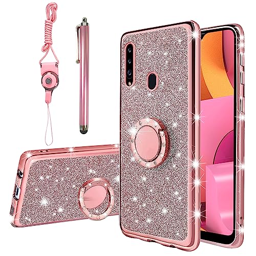 KuDiNi Schutzhülle für Galaxy A20S für Damen, Glitzer, Kristall, weich, stilvoll, transparent, TPU, luxuriös, glitzernd, niedlich, Schutzhülle mit Standfunktion, für Samsung Galaxy A20S (Glitzer-Rose) von KuDiNi