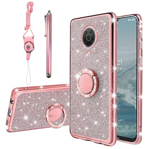 KuDiNi Glitzernde Kristallhülle für Damen, weiches TPU, luxuriös, glitzernd, niedliche Schutzhülle mit Standfunktion, für Nokia G20/G10 (Glitzer-Rose) KuDiNi Glitzernde Kristallhülle für Damen, weiches TPU, luxuriös, glitzernd, niedliche Schutzhülle mit Standfunktion, für Nokia G20/G10 (Glitzer-Rose) von KuDiNi