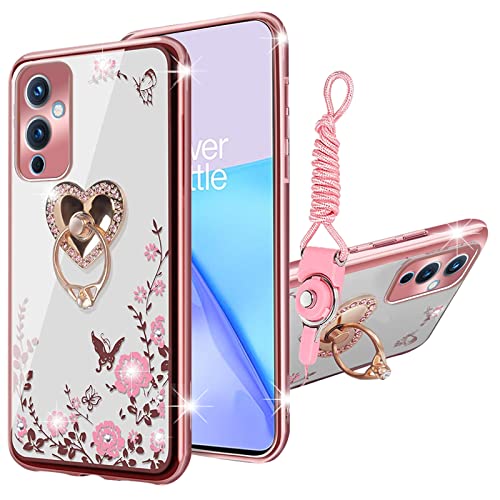 KuDiNi Schutzhülle für OnePlus 9, 5 g, OnePlus 9 für Frauen, Glitzer, Kristall, weich, glitzernd, niedliches Schmetterling, transparent, Schutzhülle mit Ständer + Gurt für One Plus 9 2021 (Roségold) KuDiNi Schutzhülle für OnePlus 9, 5 g, OnePlus 9 für Frauen, Glitzer, Kristall, weich, glitzernd, niedliches Schmetterling, transparent, Schutzhülle mit Ständer + Gurt für One Plus 9 2021 (Roségold) von KuDiNi