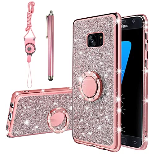 KuDiNi Schutzhülle für Samsung Galaxy S7 Edge, Galaxy S7 Edge, Handyhülle für Frauen, Glitzer, Kristall, weich, Luxus-Bling, niedliche Schutzhülle mit Ständergurt für S7 Edge Hülle (Glitzer-Rose) KuDiNi Schutzhülle für Samsung Galaxy S7 Edge, Galaxy S7 Edge, Handyhülle für Frauen, Glitzer, Kristall, weich, Luxus-Bling, niedliche Schutzhülle mit Ständergurt für S7 Edge Hülle (Glitzer-Rose) von KuDiNi