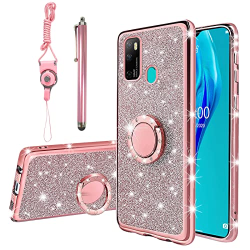 KuDiNi Schutzhülle für Ulefone Note 9P für Frauen Glitzer Kristall Weich Klar TPU Luxus Bling Schutzhülle mit Eingabestift Kickstand Strap für Ulefone Note 9P (Glitzer Rose) von KuDiNi