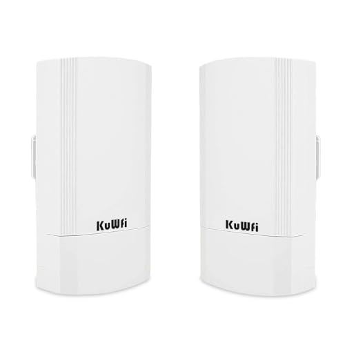 KuWFi WLAN Bridge Outdoor, 900Mbit/s Indoor/Outdoor Access Point to Point Wireless Bridge, 2 km PtP/PtMP WiFi Bridge CPE mit PoE Adapter, Richtfunk-WLAN für Netzwerkverlängerung und IP Kameras von KuWFi